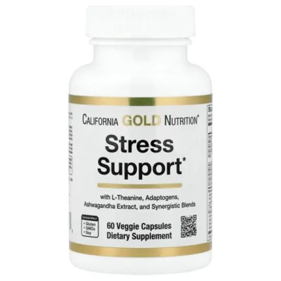 California Gold Nutrition Stress Support with L-Theanine, Ashwagandha, Botanical Blend, and Enzymes, 60 Veggie Capsules image {1}