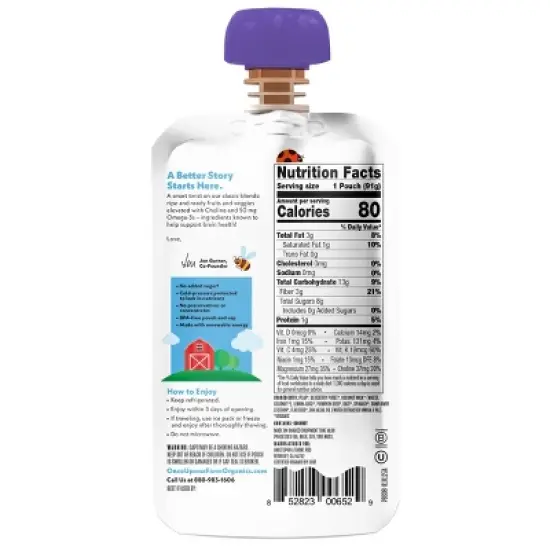 Once Upon a Farm Smart Blends Pear-y Blueberry & Spinach/Pine-apple Berry Punch Organic Snack Pouch Multipack - 4pk/12.8oz image {5}