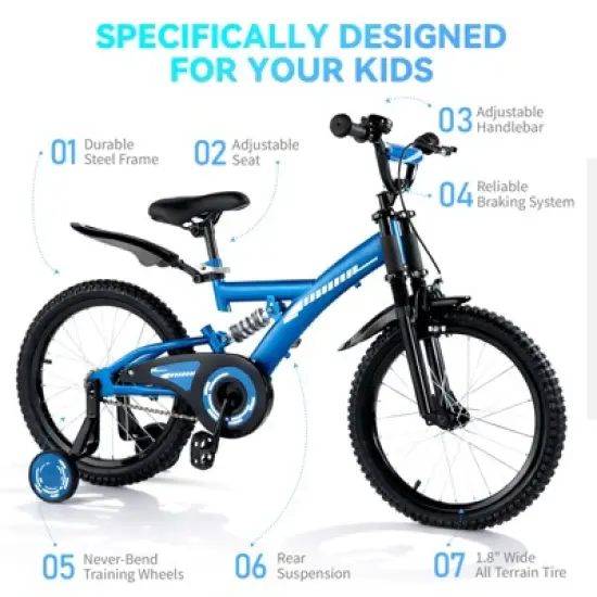 SUGIFT Durable 16"/18" Kids Bike with Adjustable Seat, Dual Brakes, Suspension, Training Wheels and All-Terrain Tires for Ages 4&ndash;9 image {3}
