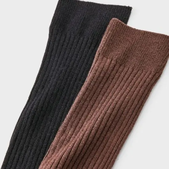 Women's Ribbed Ultra Soft Everyday Rib-Knit 2pk Knee High Socks - Auden&trade; Black/Brown 4-10 image {2}