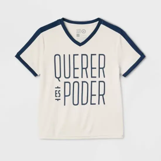 Latino Heritage Month Kids' Short Sleeve Athletic 'Querer es Poder' Graphic T-Shirt - White image {1}