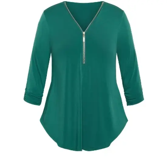 Women's Plus Size Chloe Zip Plain Top - teal | AVENUE image {2}
