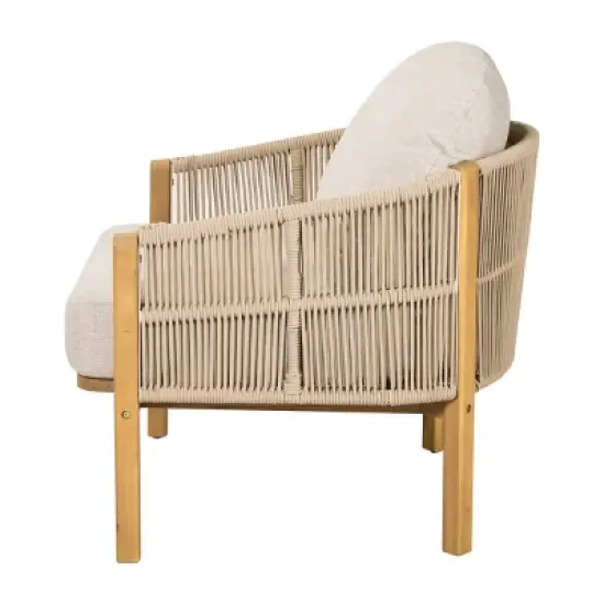 Outdoor Club Chairs Wood Style, Acacia Frame Lounge Chair with Rope and Cushion for Patio or Garden-Maison Boucle image {4}