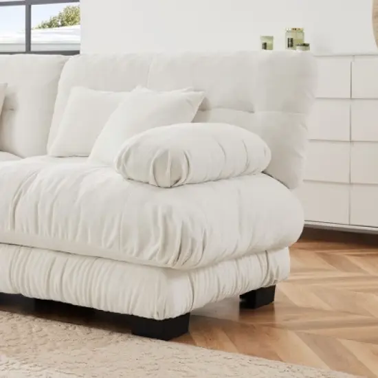 3-Seater Sectional Sofa Modular Deep Seat Sofa Couch , Chenille Sofa Soft Comfy Upholstered Furniture for Living Room, Apartment, Studio, Office image {2}