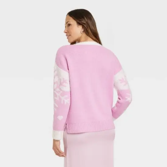 Women's Snowflake Graphic Sweater - Pink image {1}