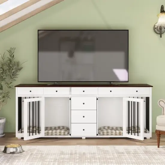 Famapy Large Dog Crate Furniture with Drawers Multifunctional Furniture Style Pet Crate White image {5}