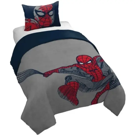Saturday Park Marvel Spiderman Web Stripe 100% Organic Cotton Duvet Cover & Sham Set image {6}