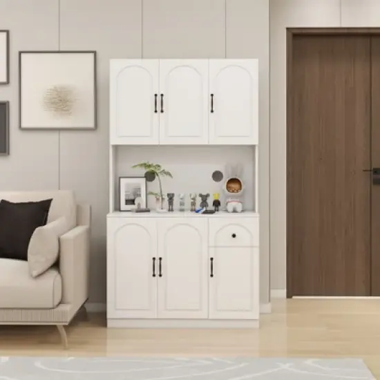 AndMakers White Wood 39.76 in. Pantry Cabinet with Microwave Oven Countertop image {8}