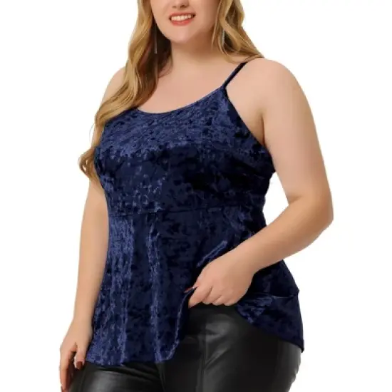 Agnes Orinda Women's Plus Size Velvet Adjustable Strap Peplum Camisole image {8}