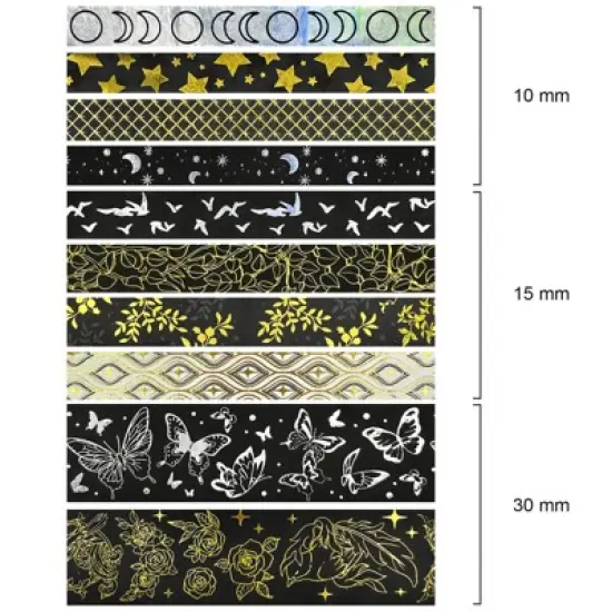 Wrapables Decorative Gold Foil Washi Tape Box Set for Arts & Crafts, Scrapbooking, Stationery, Diary (10 Rolls), Midnight image {1}