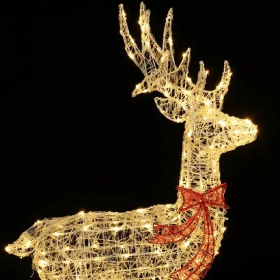 LuxenHome 3-Piece Deer Family Outdoor Holiday Decoration Set with Lights and Timer White, Red image {8}