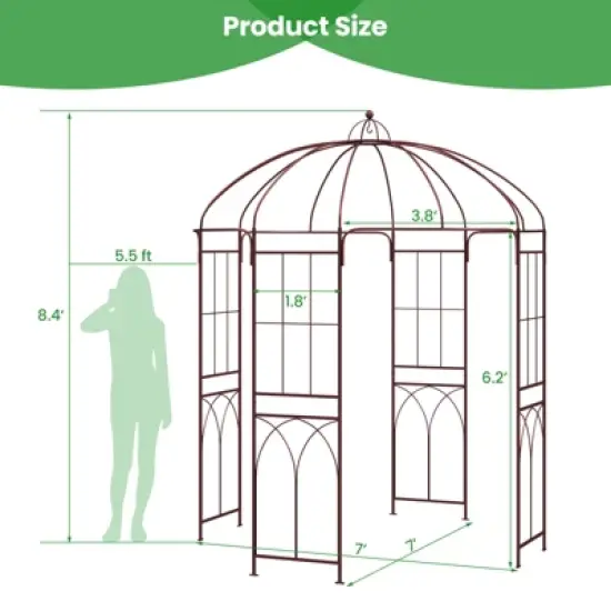 Tangkula 7&rsquo; x 8.4&rsquo; Birdcage Shape Garden Arbor Heavy Duty Metal Garden Gazebo Pergola w/ Trellis Plant Stand Rack for for Climbing Plants image {5}