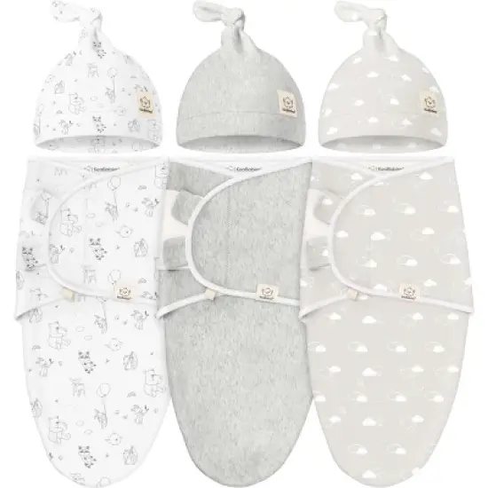 3-Pack Organic Swaddle Sleep Sacks Baby with Knot Hats, Newborn Premies Swaddles Wrap 0-3 Months, Ergonomic Wearable Blanket image {9}