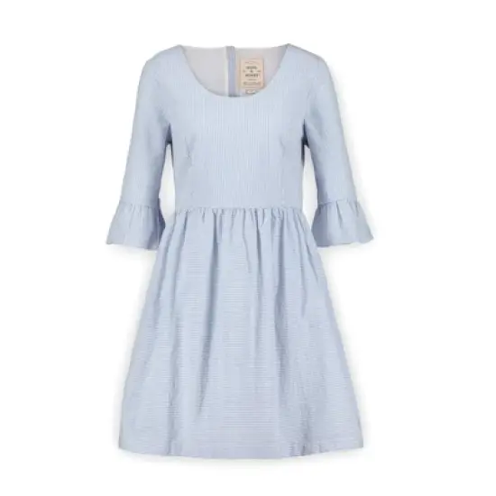 Hope & Henry Womens' Organic Cotton Ruffle Cuff Seersucker Dress image {3}