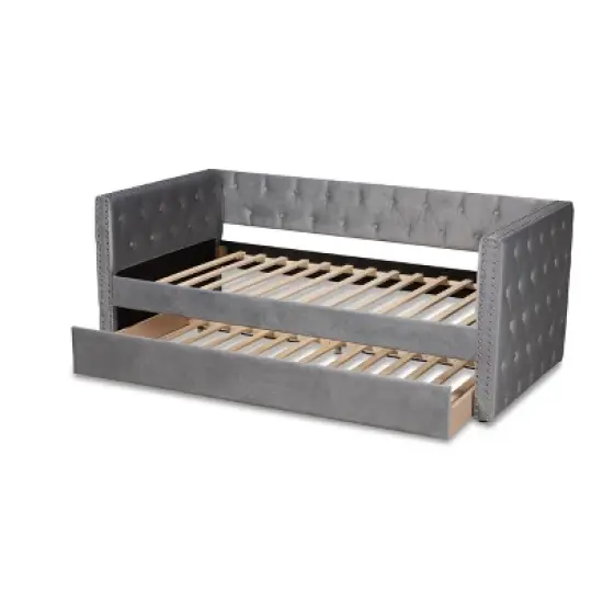 Larkin Velvet Fabric Upholstered Daybed with Trundle - Baxton Studio image {4}