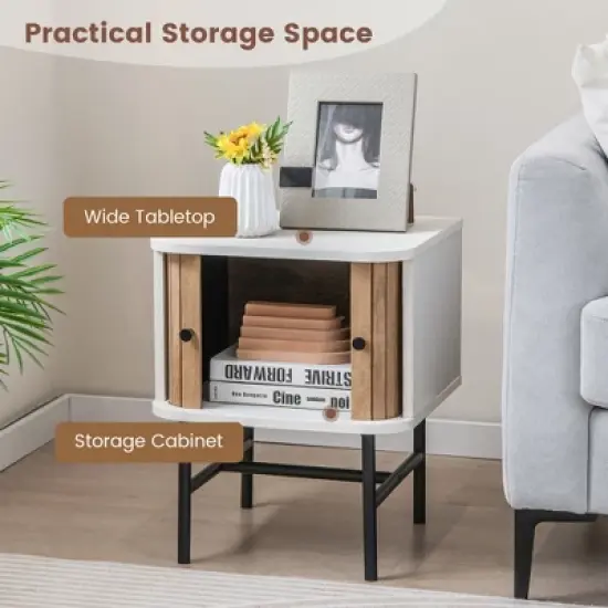 Tangkula Set of 2 Nightstand Compact Modern End Side Table w/ Sliding Doors image {5}