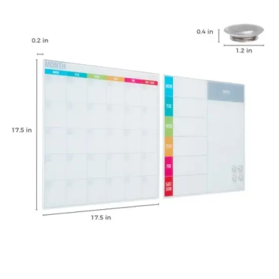 ECR4Kids MessageStor 17.5in x 17.5in Magnetic Dry-Erase Calendar Glass Boards and 4 Magnets, 2-Pk image {1}