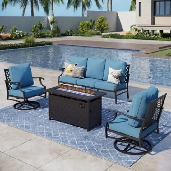 Captiva Designs 4PCS Patio Outdoor Conversation Fire Pit Set with Swivel Armchairs for Garden, Poolside, Backyard image {9}
