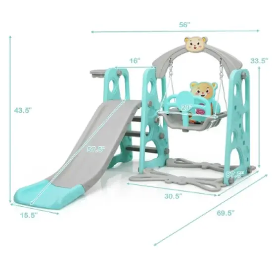 Costway 4-in-1 Toddler Climber and Swing Set w/ Basketball Hoop & Ball Pink\Green image {8}