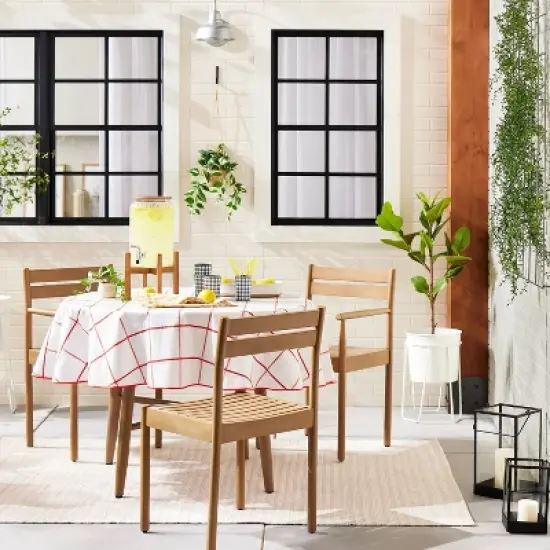 70" Distressed Grid Lines Wipeable Oil-Cloth Round Tablecloth Red/Cream - Hearth & Hand&trade; with Magnolia image {1}