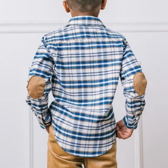 Hope & Henry Boys' Long Sleeve Plaid Flannel Button Down Shirt with Elbow Patches, Kids image {5}