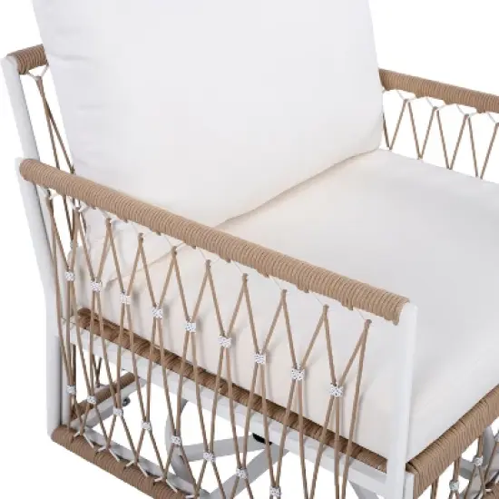 FIONECA 360&iexcl;&atilde; Swivel Bohemian Outdoor Lounge Chair with Handwoven Rope & Powder-Coated Steel Frame, Waterproof Cushions &uml;C Patio, Garden, Poolside image {10}