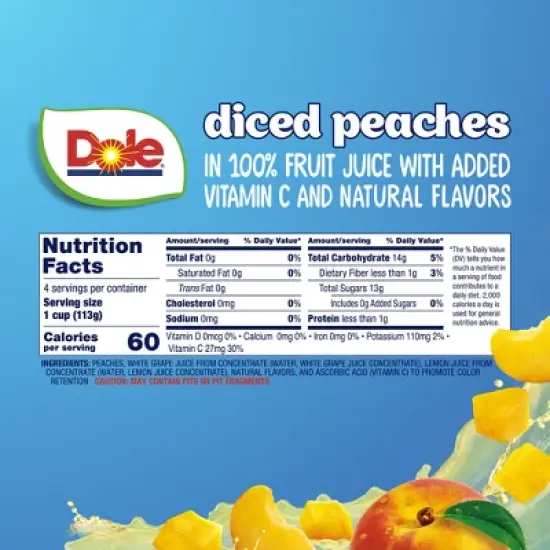 Dole Diced Peaches in Juice Fruit Cups - 16oz/4ct image {1}