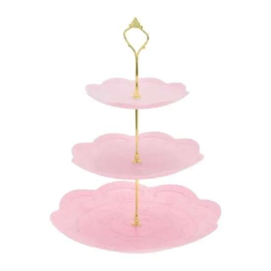 Unique Bargains 3 Tier Dessert Cupcake Stand Holder Round with Tiered Serving Tray for Donuts Fruits Pink Gold Tone image {6}