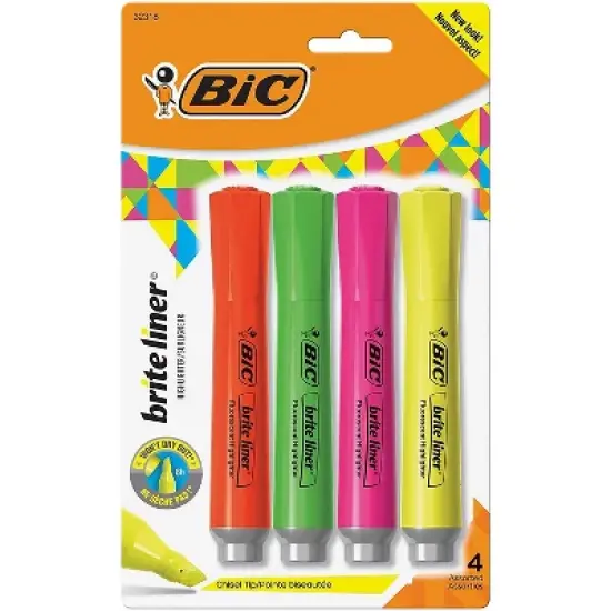 BIC Brite Liner Grip Tank Highlighter Chisel Tip Assorted Colors 4/Pack 6 Packs (BICBLMGP41ASST-6) image {1}