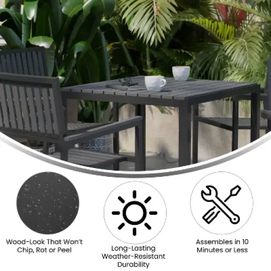 Emma and Oliver 5 Piece Modern Weather and Rust Resistant Black Steel and Polyresin Patio Set with Table and 4 Chairs for Indoor/Outdoor Use image {4}