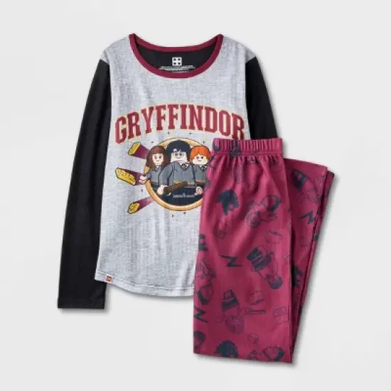 Girls' Harry Potter Gryffindor 2pc Thermal Pajama Set - Dark Purple/Black image {3}