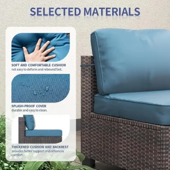 Garvee 7-Piece Outdoor Sofa Set, Wicker Sectional Patio Furniture with Cushions, Rattan Modular Couch for Balcony, Garden, or Terrace image {2}