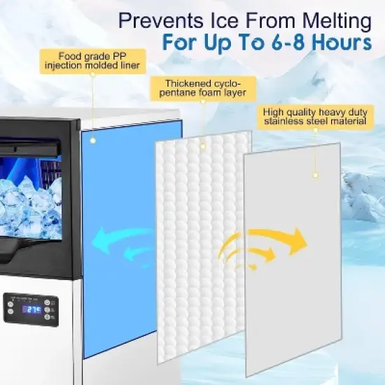 Acekool Commercial Ice Maker Machine, 110Lbs/24H with 35Lbs Storage Bin, Self-Cleaning Freestanding Ice Maker for Restaurant & Home image {7}