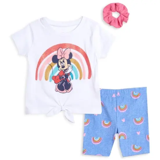 Disney Frozen Minnie Mouse Little Mermaid Elsa Princess Anna Peplum T-Shirt Shorts & Scrunchie 3 Pc Set Infant to Big Kid image {8}