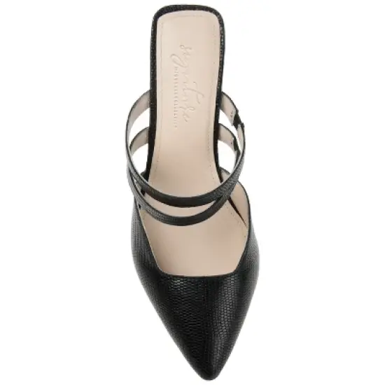 Journee Signature Womens Genuine Leather Kaitlynn Mules Low Block Heel Almond Toe Pumps image {3}