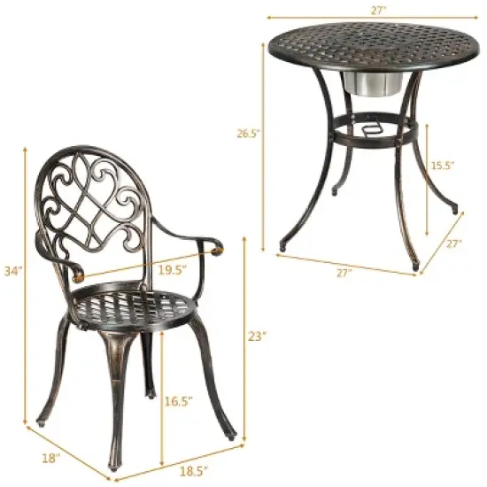 Costway 3PCS Patio Dining Set  Aluminum  Bistro Attached Removable Ice Bucket image {2}