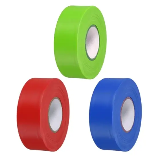 Unique Bargains PVC Non-Adhesive Durable Flagging Tapes for Trail Outdoor Red/Blue/Green 3 Pcs 1-1/5"x147' image {5}