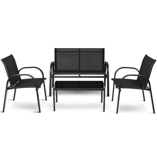 Costway 4 PCS Patio Furniture Set Sofa Coffee Table Steel Frame Garden Deck Black image {7}