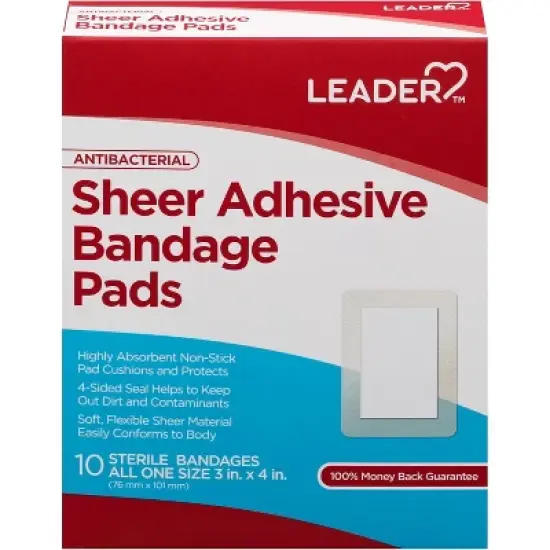 Leader Sheer Adhesive Bandage Pads Sterile 10 ct image {8}