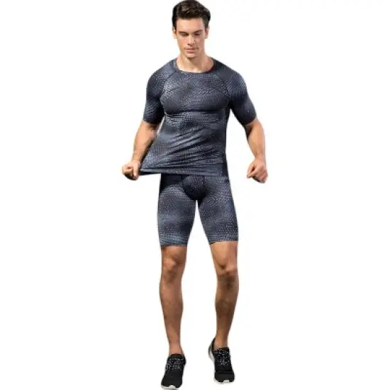 Anna-Kaci Active Men's Honeycomb Textured Compression Shirt with Short Sleeves and Stretch Fit image {5}