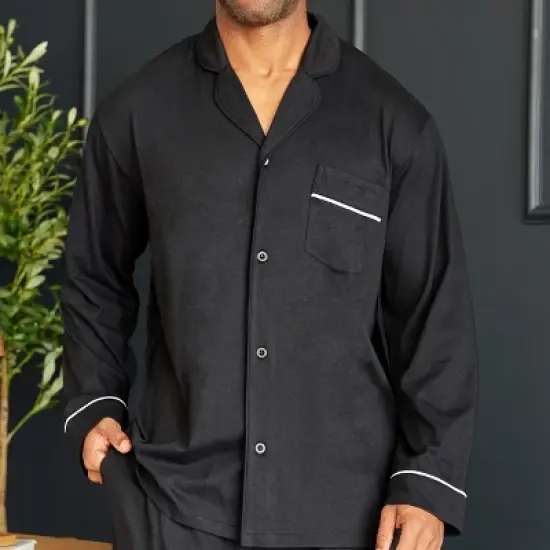 Men's Soft Cotton Knit Jersey Pajamas Lounge Set, Long Sleeve Shirt and Pants with Pockets image {4}