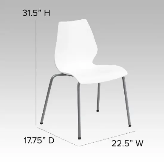 Flash Furniture HERCULES Series 770 lb. Capacity White Stack Chair with Lumbar Support and Silver Frame image {3}