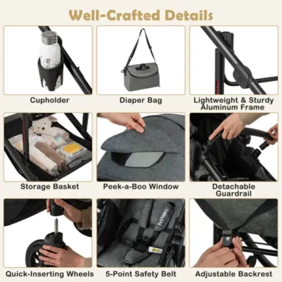 Infans 3-in-1 Newborn Stroller Folding Convertible High Landscape Toddler Stroller image {9}