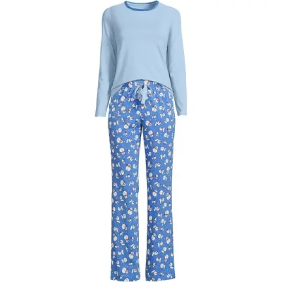 Lands' End Women's Tall Knit Pajama Set Long Sleeve T-Shirt and Pants image {17}