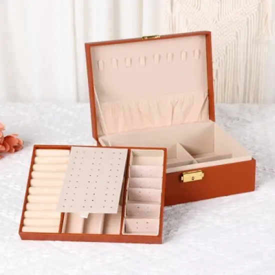 REGALWOVEN Women's Modern Storage Rectangle Large Capacity Jewelry Box image {5}