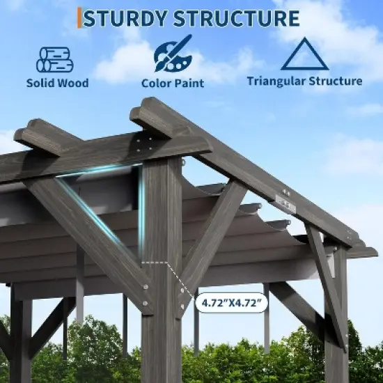 10x10 Ft Outdoor Spruce Wooden Gazebo Pergola with Canopy and Installation Kit image {4}