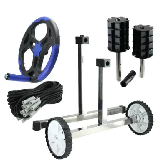 Pool Central Reel System with Stainless Steel Frame for 3'' Tubes for In-Ground Pool Covers 21" - Black/Gray image {2}