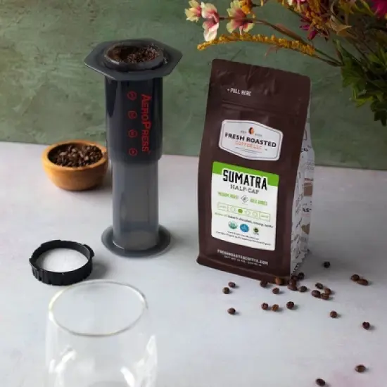 Fresh Roasted Coffee, Organic Sumatran Half Caf, Ground Coffee image {3}