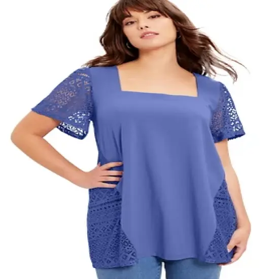 June + Vie by Roaman's Women&rsquo;s Plus Size Short-Sleeve Lace Tunic image {3}