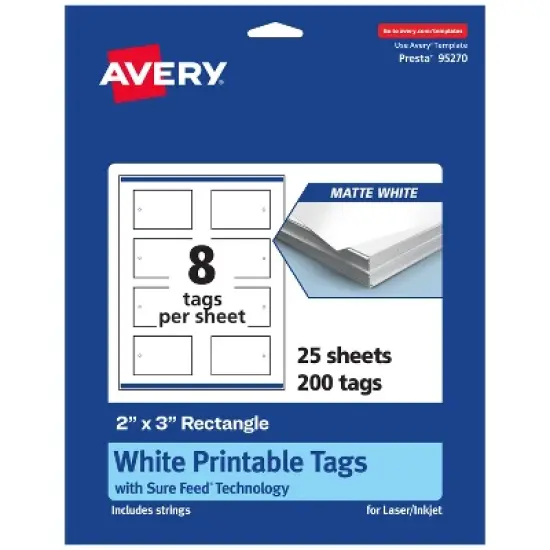 Avery Printable Matte White Tags with Strings, 2" x 3" Rectangle image {8}
